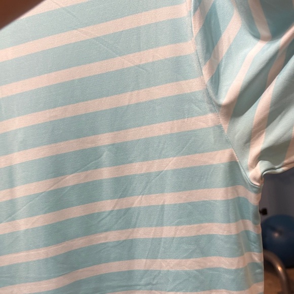 Under Armour Men's Aqua and White Striped Polo - grey logo - Picture 7 of 8
